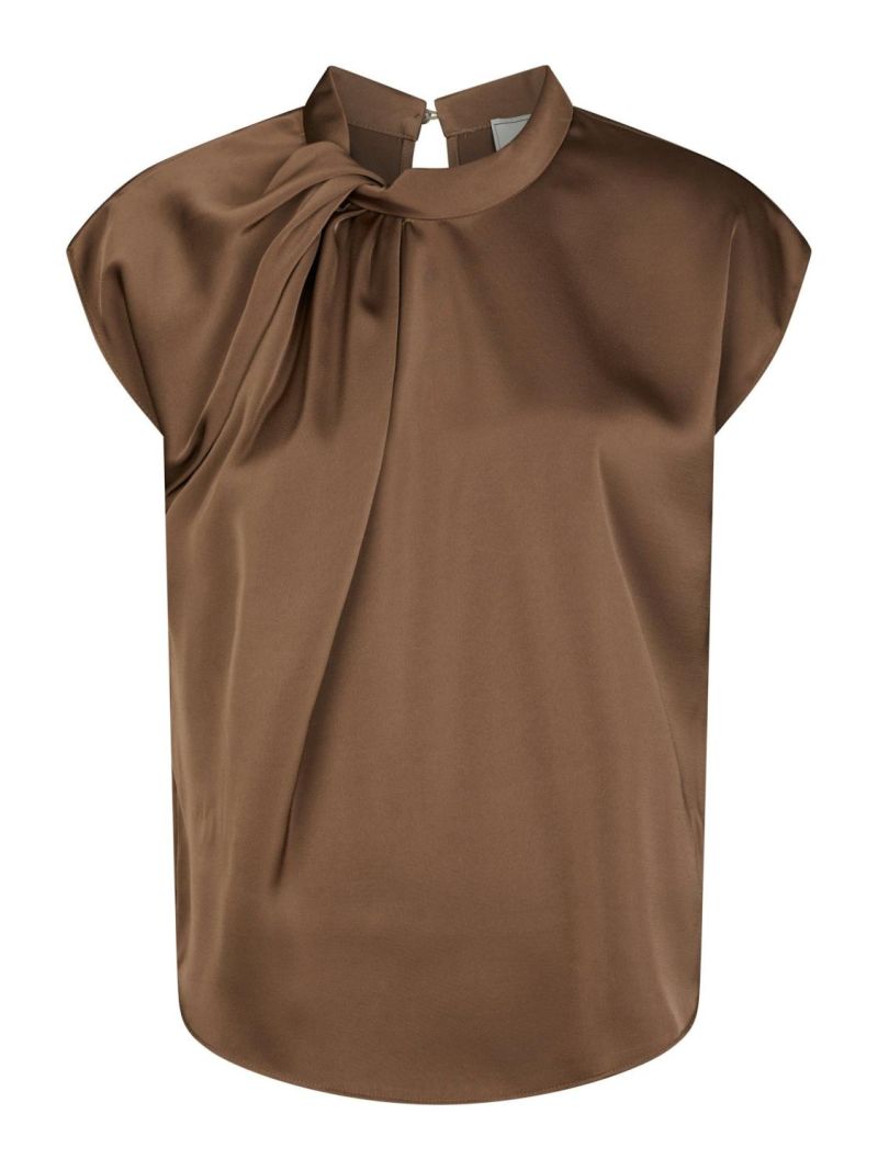 Fleur Drapy Satin Blouse Dusty Brown