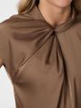 Fleur Drapy Satin Blouse Dusty Brown