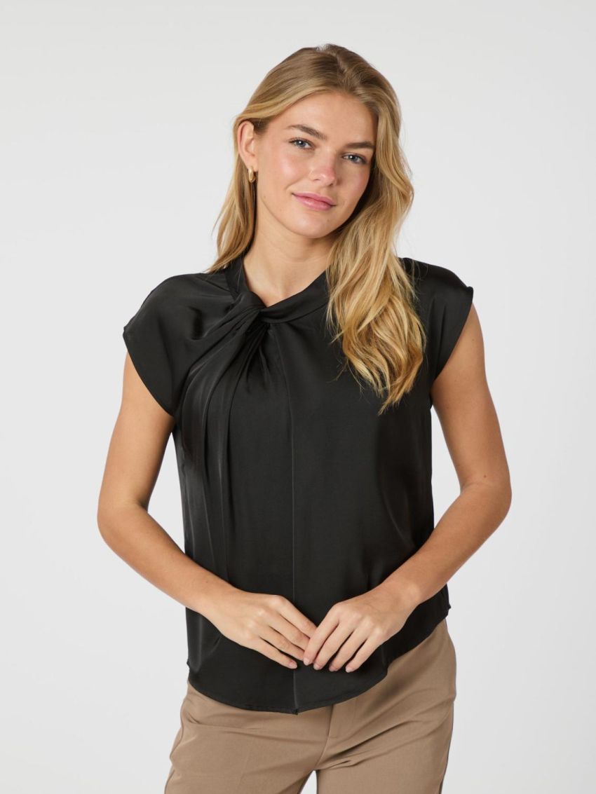 Fleur Drapy Satin Blouse Black