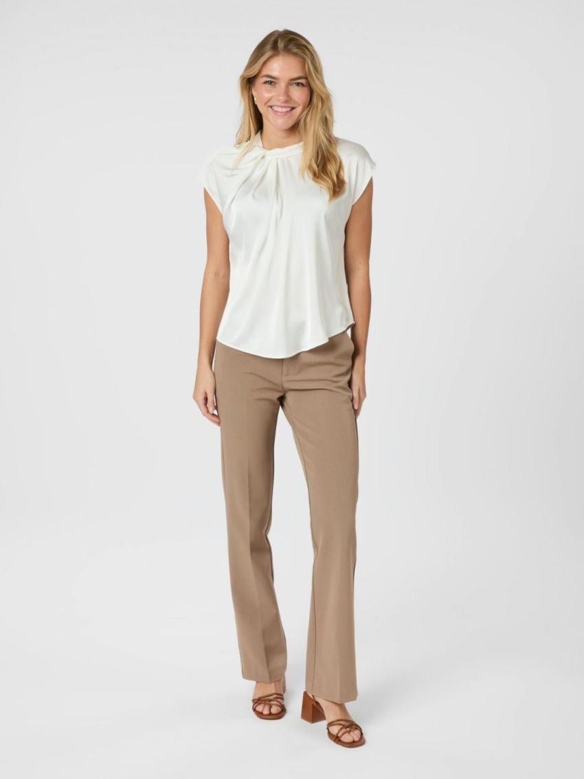 Fleur Drapy Satin Blouse Off White