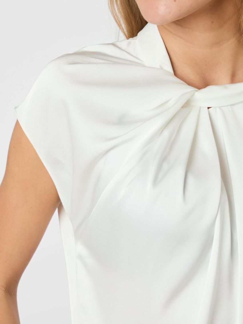 Fleur Drapy Satin Blouse Off White