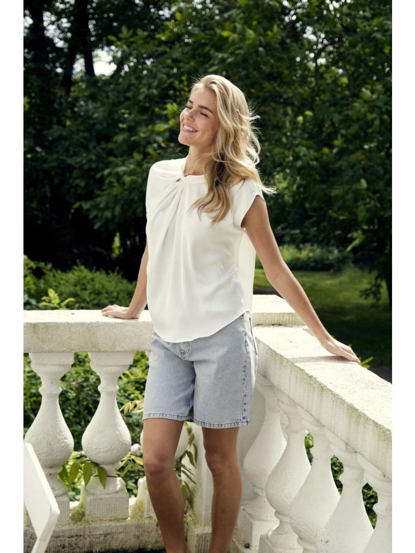 Fleur Drapy Satin Blouse Off White